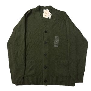 Uniqlo Men Lambs Wool Olive Green Cardigan Button Sweater V Neck Japan L US M